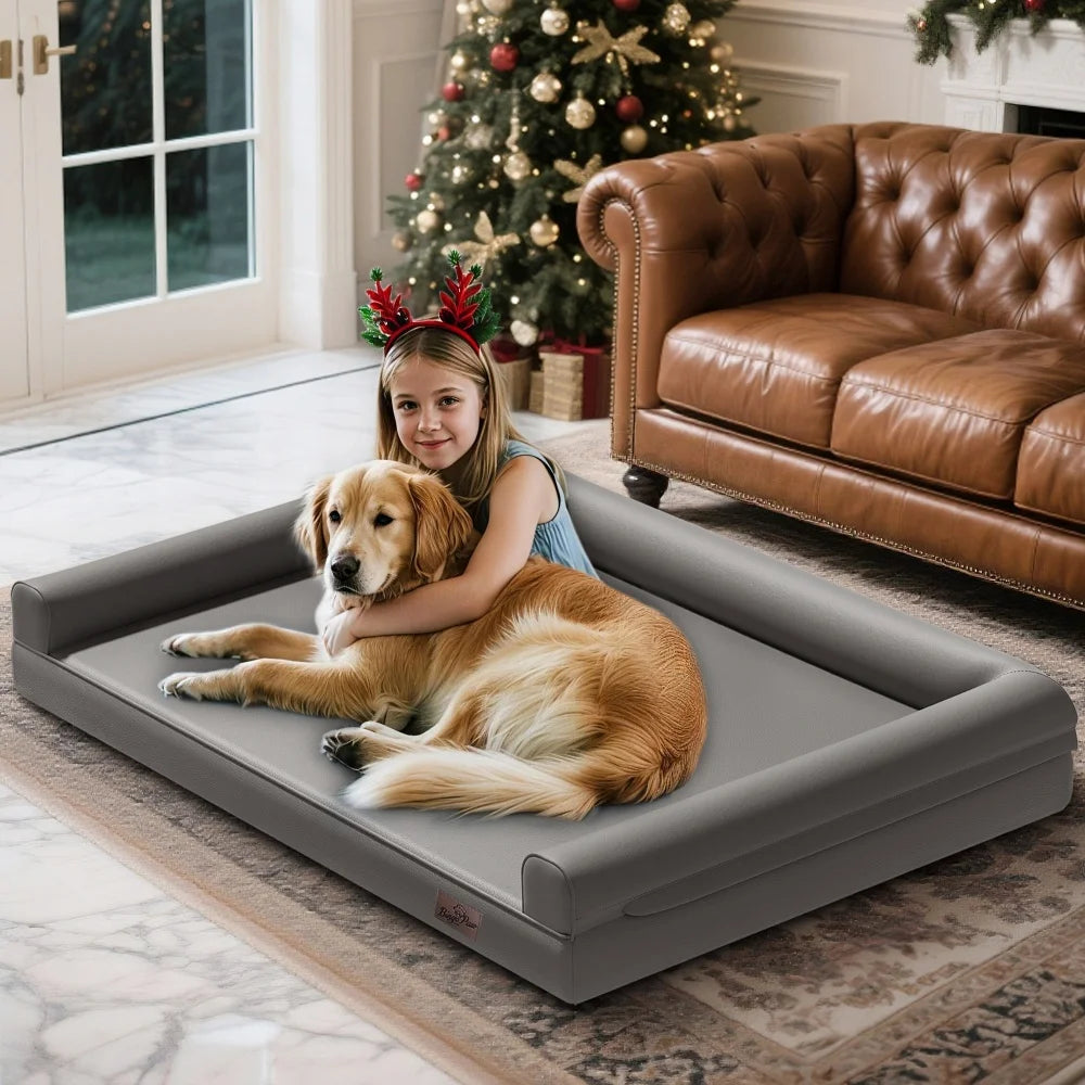 M-XXL Orthopedic Bed Bolster Microfiber Leather, Waterproof with Removable Cover for Easy Clean