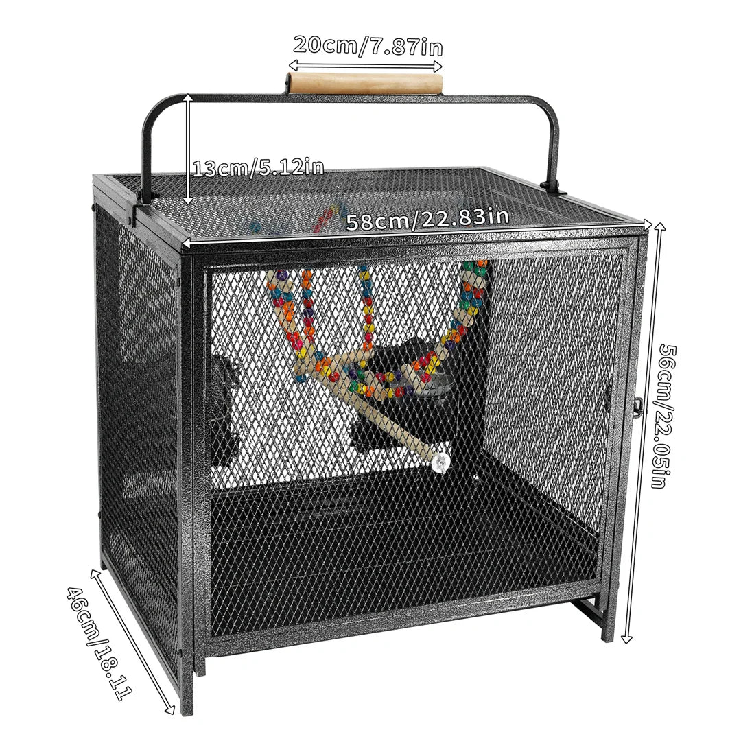 Portable  Bird Cage and Playpen. Travel Carrier with Hammock Toy and Removable Tray