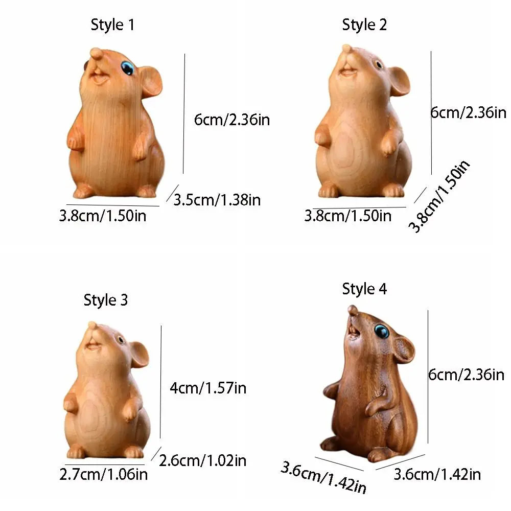 Wood Carved Zodiac Mouse Statuette. Cute Decorative Hamster Statue