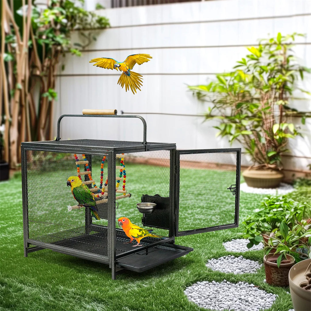 Portable  Bird Cage and Playpen. Travel Carrier with Hammock Toy and Removable Tray