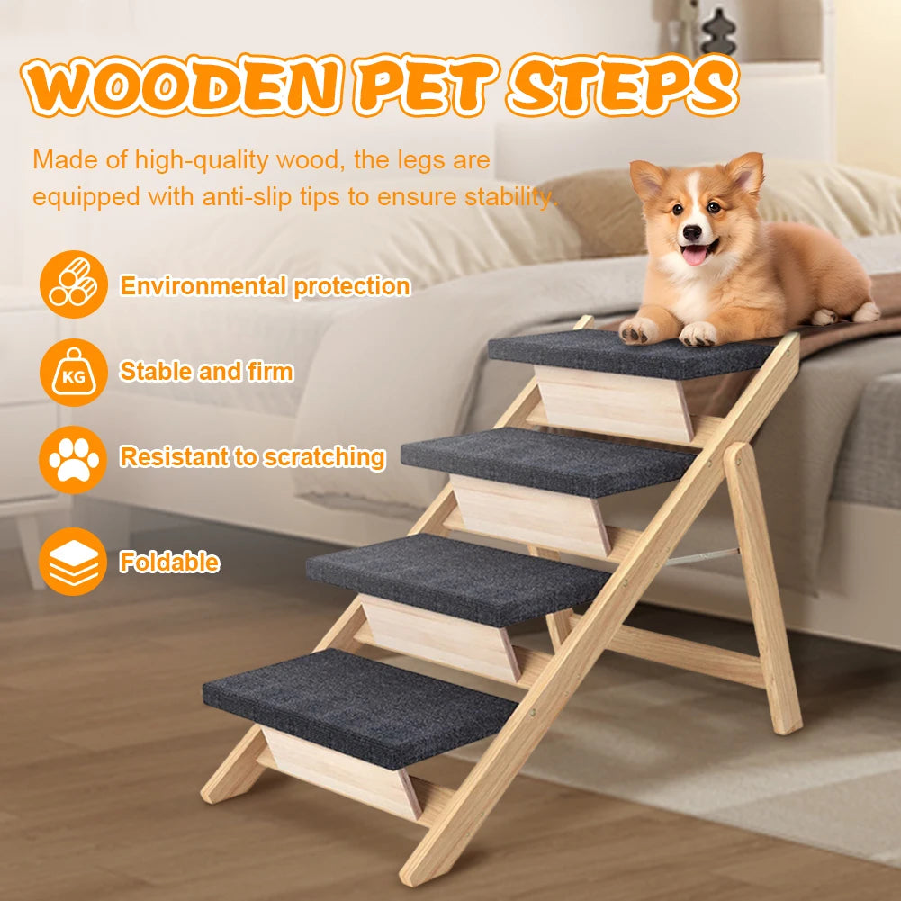 Wooden Dog Stairs. Foldable Non-slip Portable Pet Ladder for Small Animals Climbing