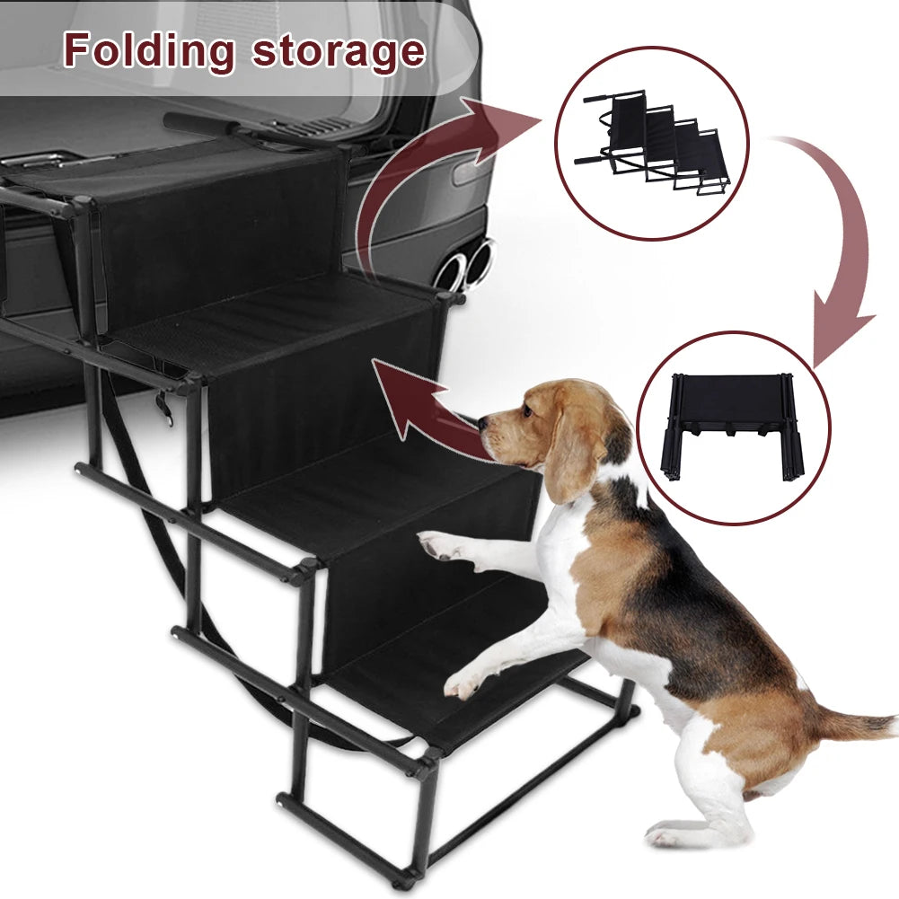 Dog Stairs for Cars with Non-Slip Surface. 4-Step Folding Dog Stairs
