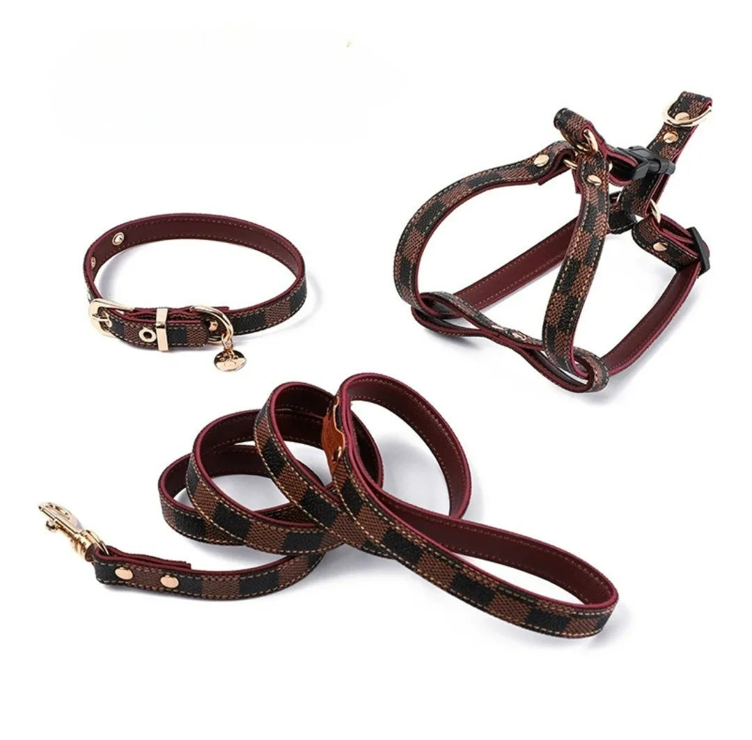 Vintage Plaid Lightweight Dog Three-Piece Collar Set for Small and Medium Dogs and Puppys