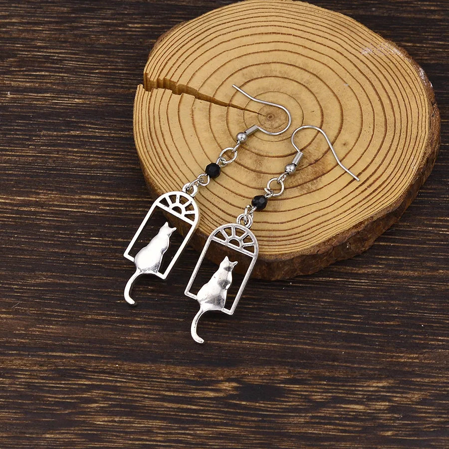 Unique and Exquisite Cat Pendant Earrings with an Elegant and Graceful Vibe, Vintage-Style Hollow Design