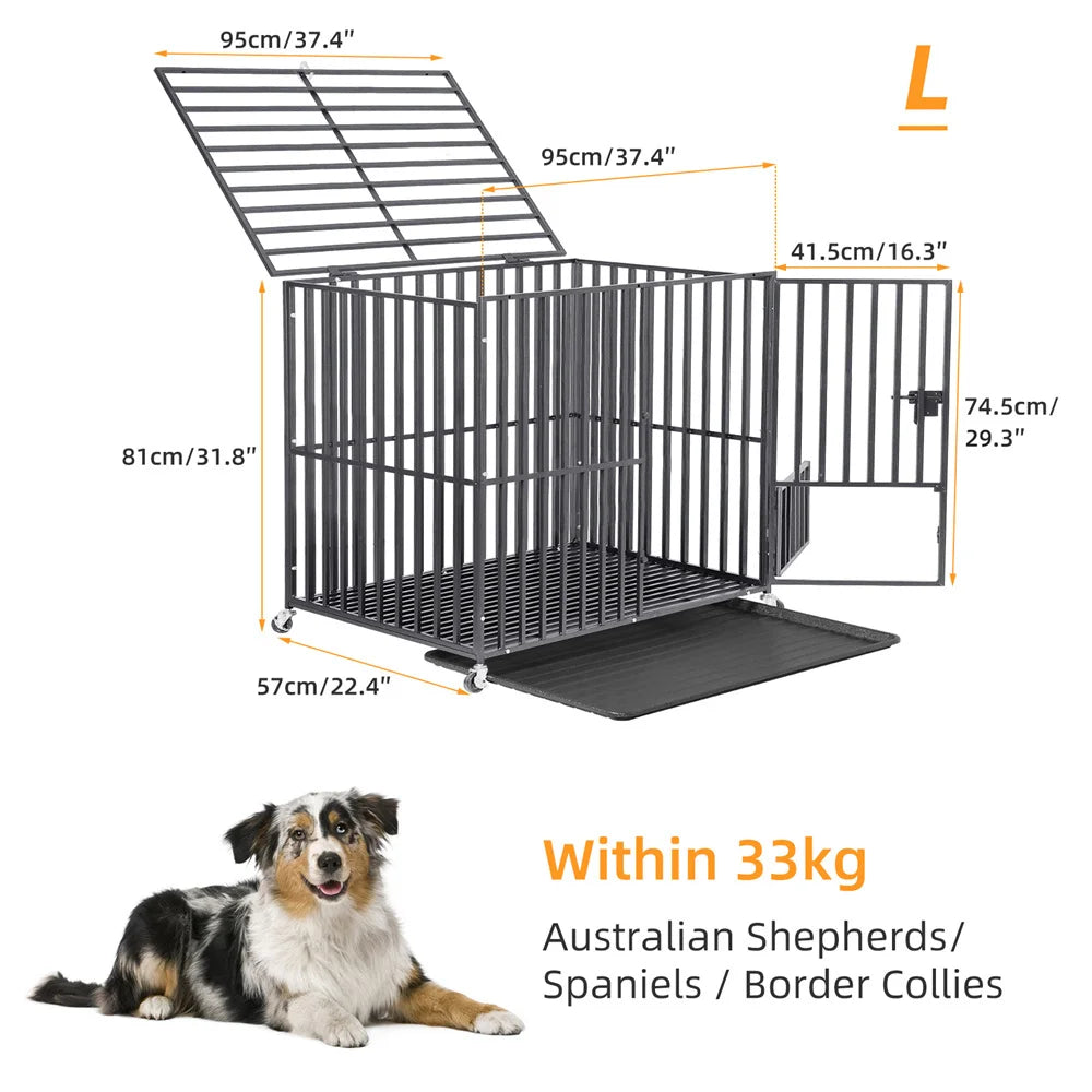 XXL Large Heavy Duty Dog Crate with Lockable Wheels and Tray