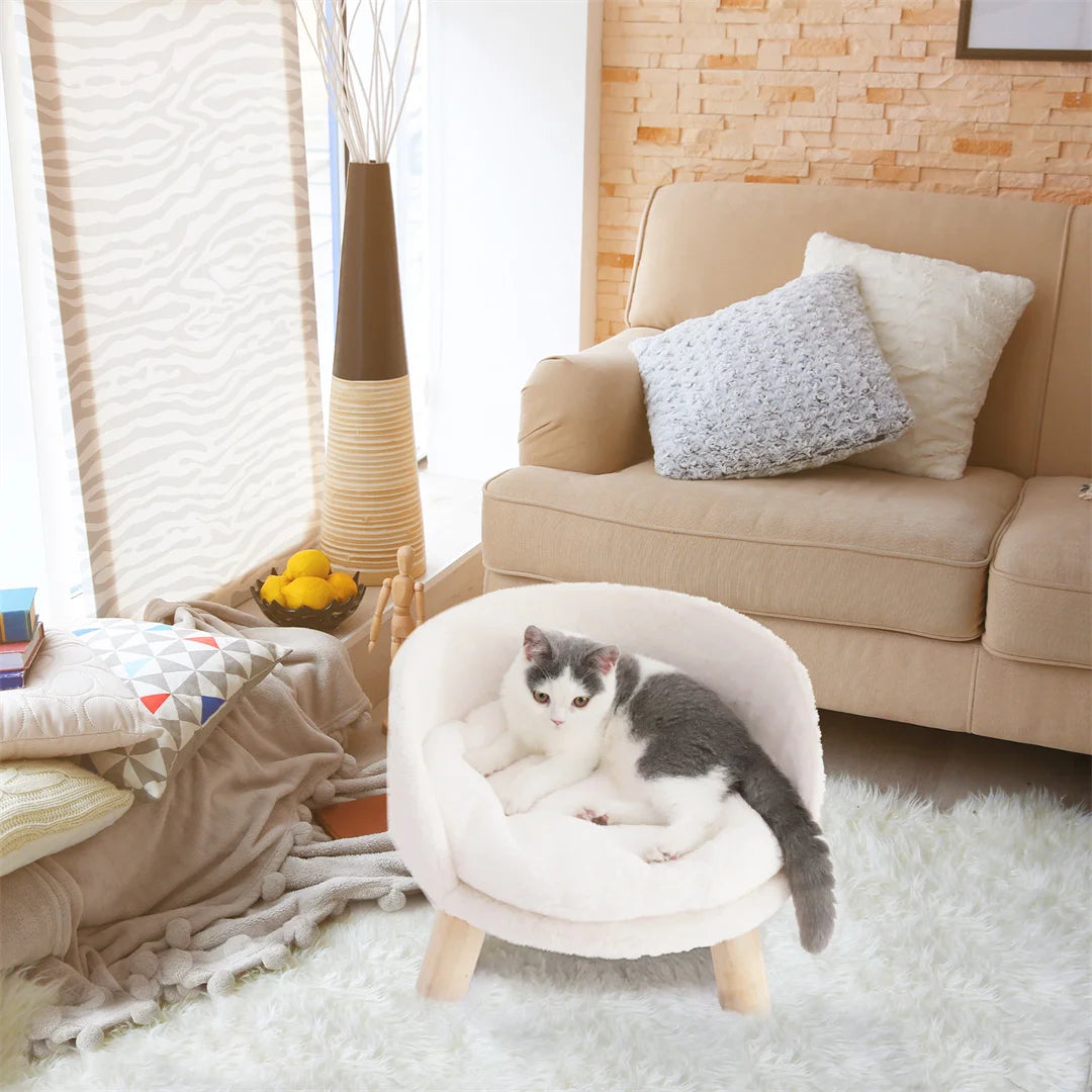 Luxury Cat Bed. Soft Warm Plush Fabric. Pet Nesting Chair with Cushion Pad that's Washable. Waterproof for Small Pets