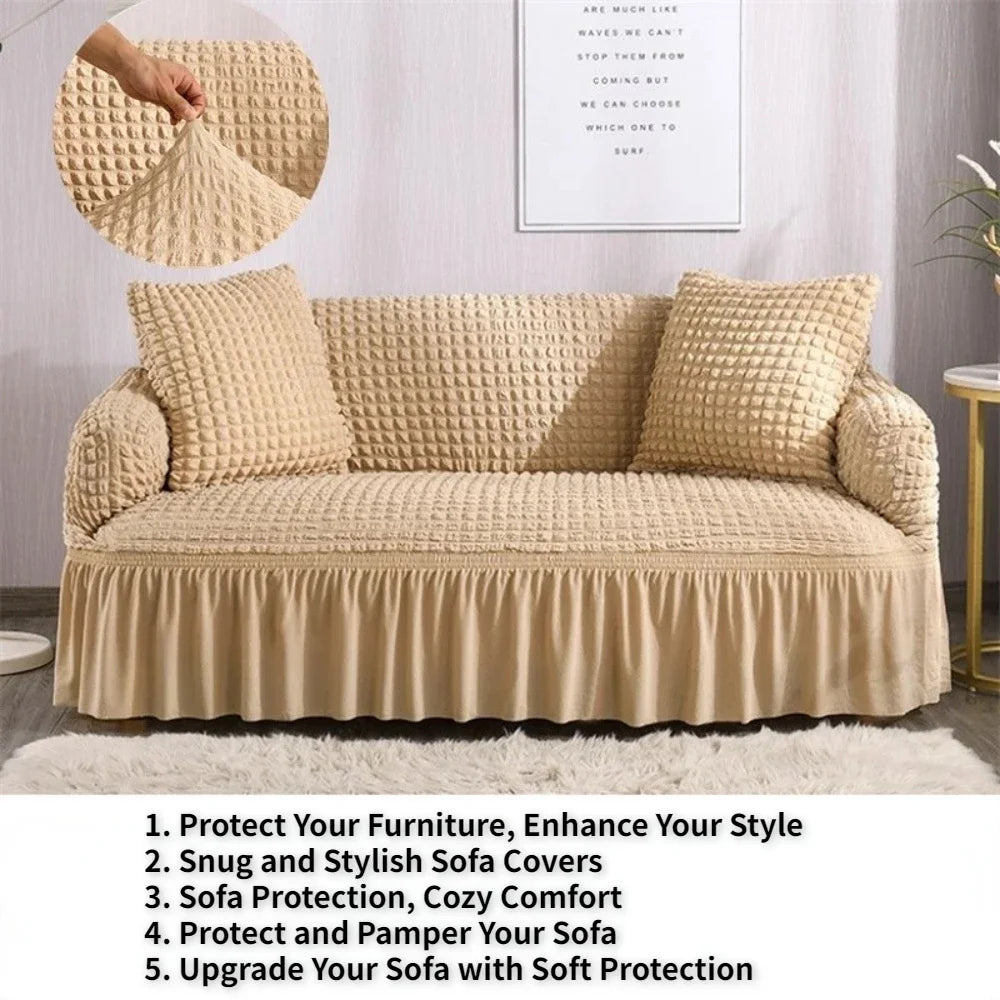 High Elastic Bubble Grid Sofa Cover. 1/2/3/4 With Skirt Hem. Universal Stretch Couch Protector For Home Living Room. Pet Anti Dirt