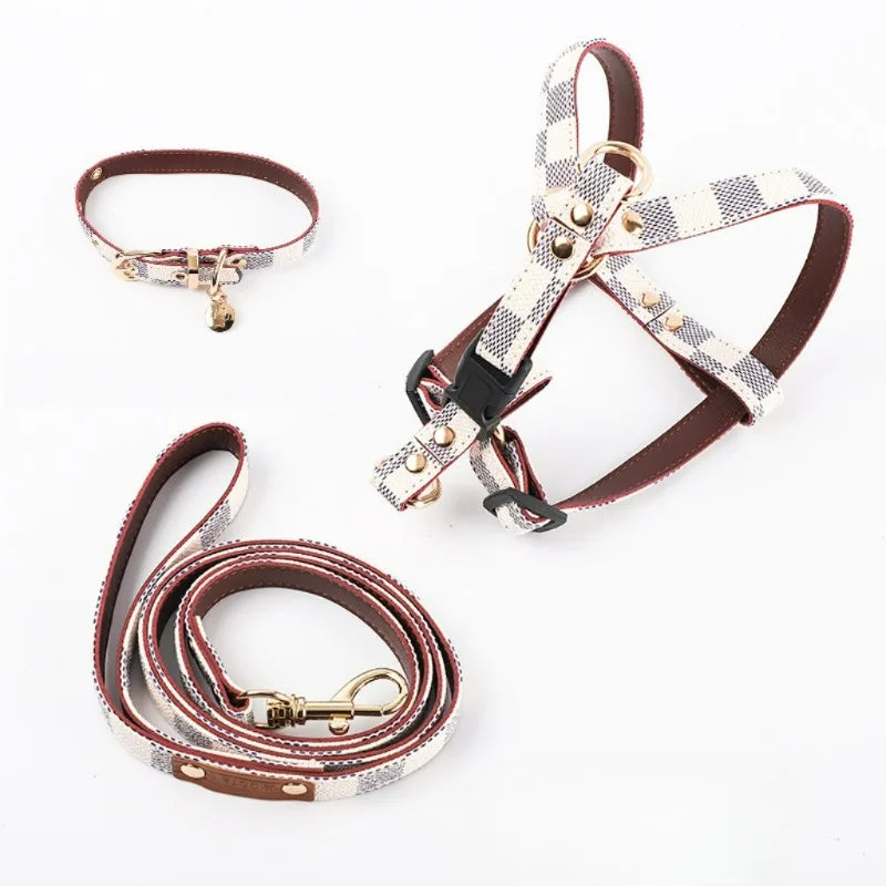 Vintage Plaid Lightweight Dog Three-Piece Collar Set for Small and Medium Dogs and Puppys