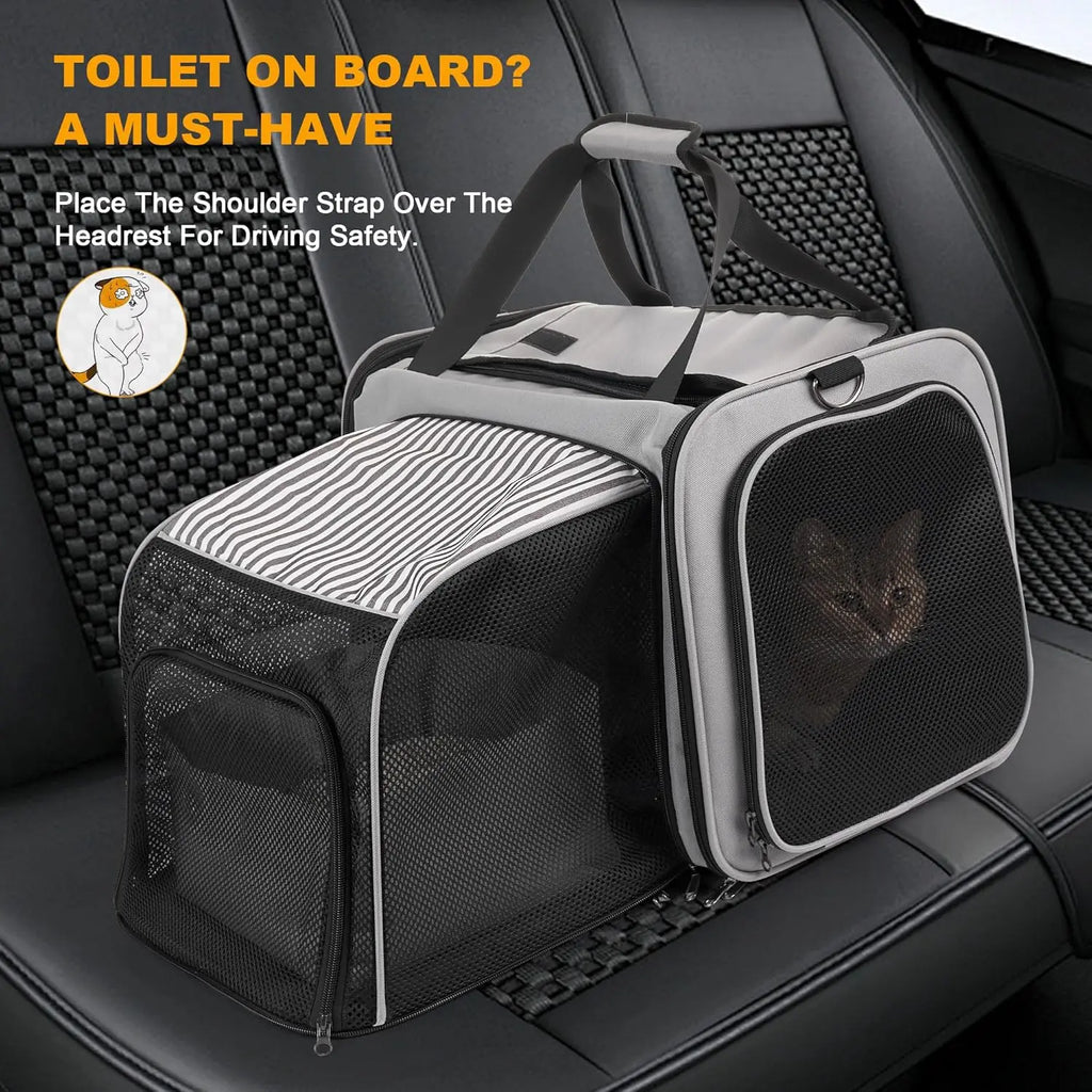 Cat Carrier with Litter Box. Soft Cat Travel Carrier with Food Carrier