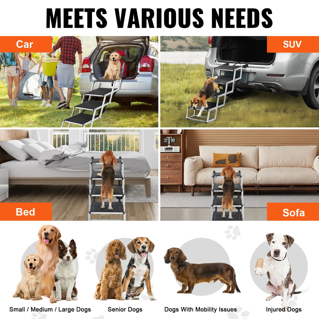 Dog Stair for Cars. Wide Steps, Folding, Portable and Lightweight