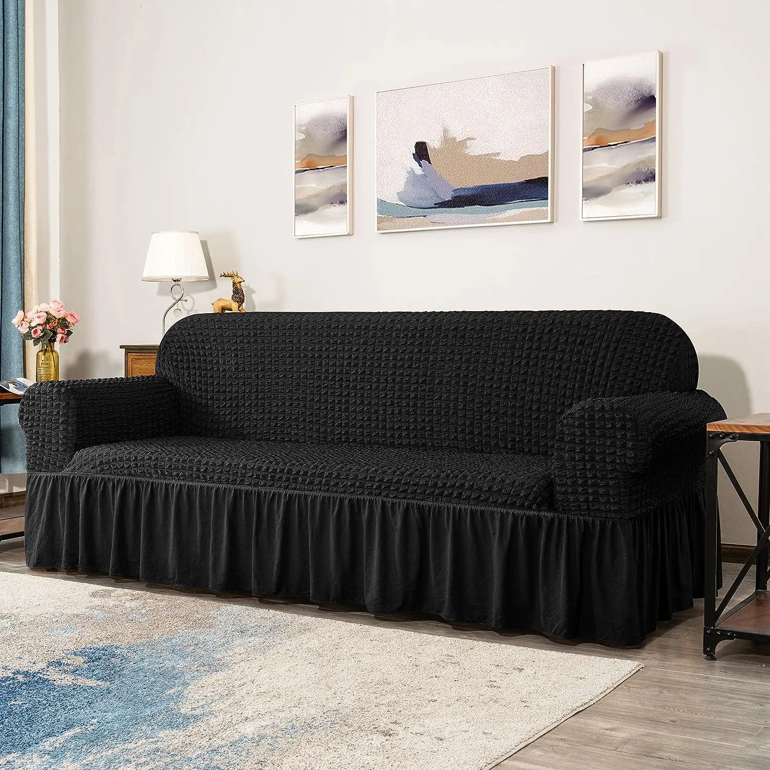 High Elastic Bubble Grid Sofa Cover. 1/2/3/4 With Skirt Hem. Universal Stretch Couch Protector For Home Living Room. Pet Anti Dirt