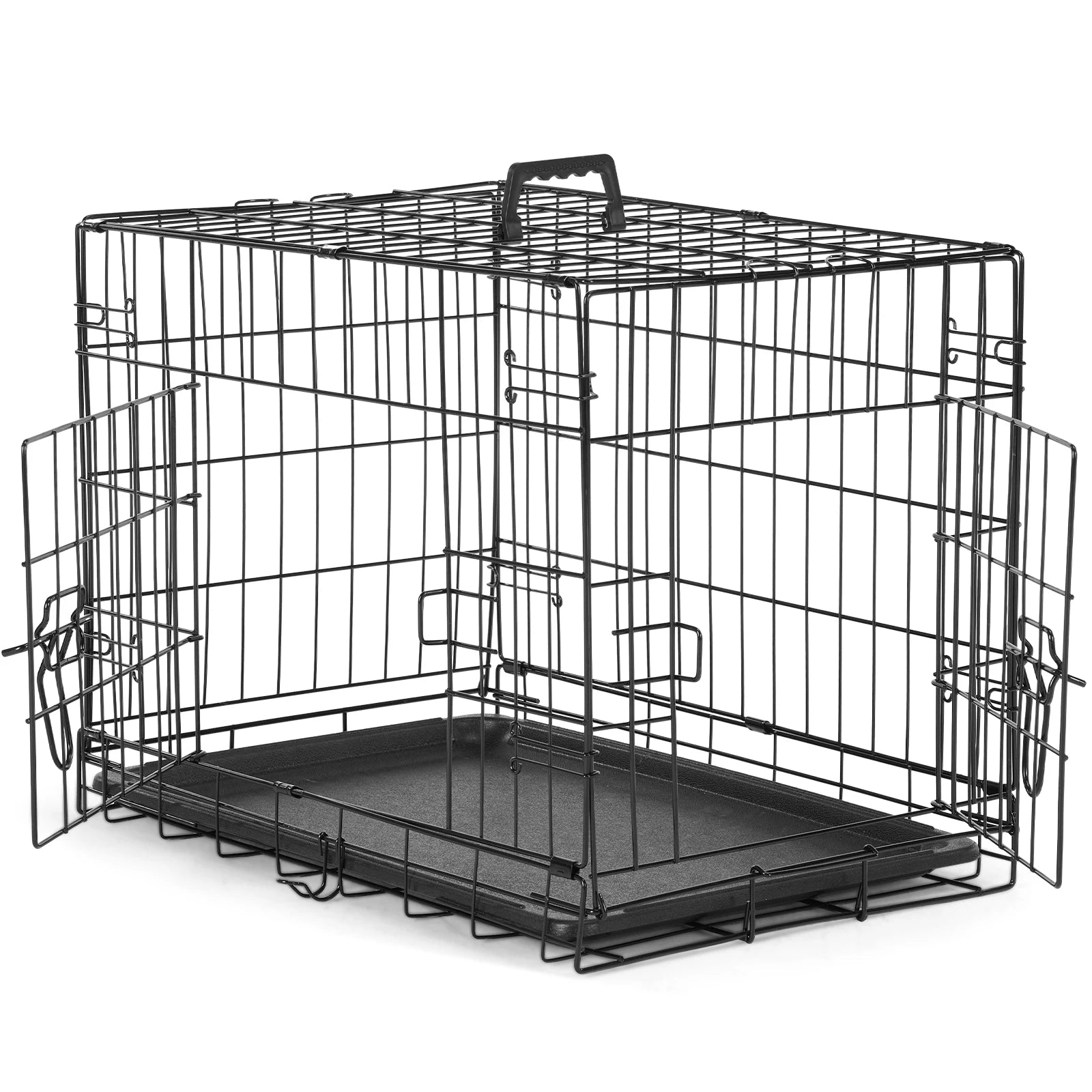 48 Inch Double Door Folding Metal Wire Dog Cage with Plastic Leak-Proof Pan