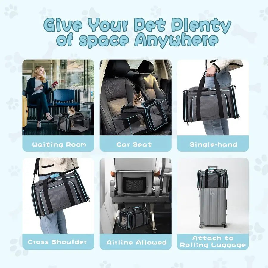 Expandable Dog or Cat Carrier. Airline Approved Soft Pet Carrier. Breathable and Collapsible Design. Ideal for Small Dogs, Cats
