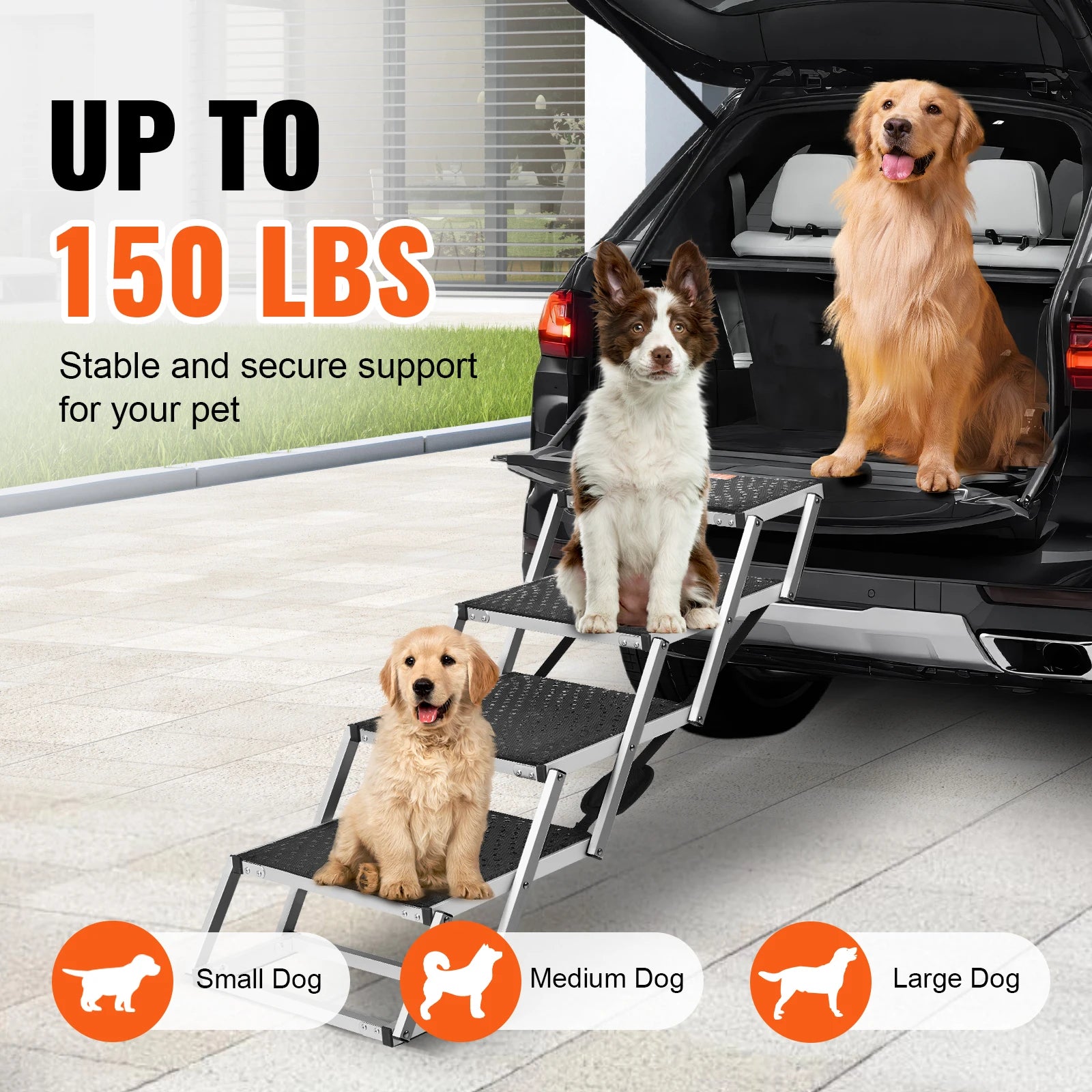 Dog Stair for Cars. Wide Steps, Folding, Portable and Lightweight