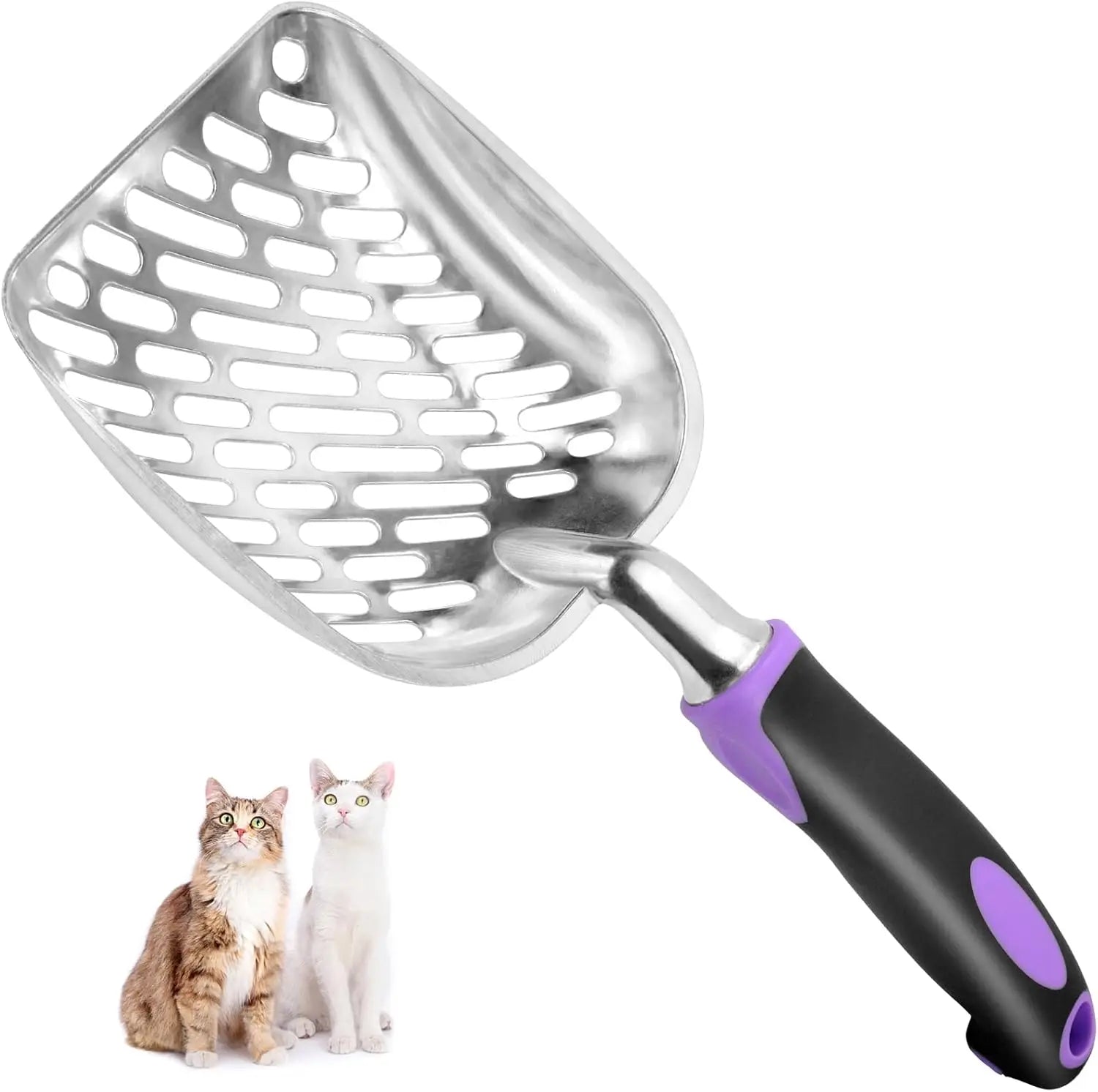 Metal Cat Litter Scoop with Long Handle, Mesh Design for Easy Sifting, Purple Color