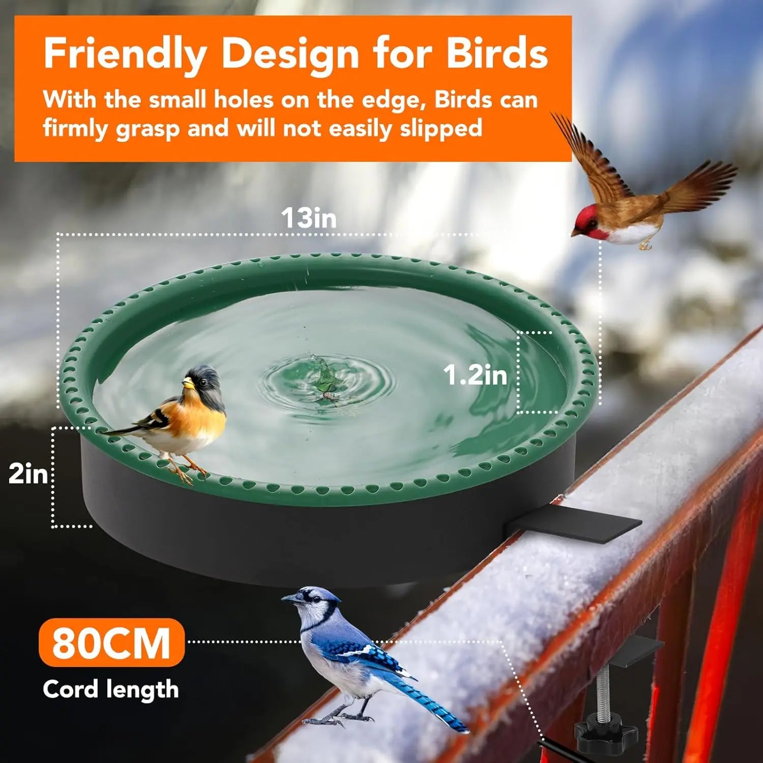 2-in-1 Heated Bird Bath with Thermostat, 100W for Outdoor Winter Use, Green