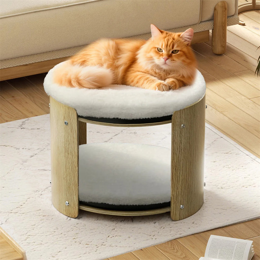 2-Layer Wood Cat Sofa. Double Cat Tower, Pet Bed Furniture with Removable Washable Thicker Soft Plush Mats