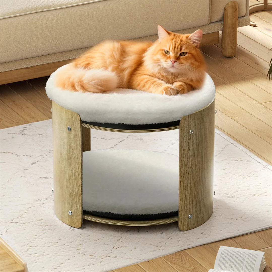2-Layer Wood Cat Sofa. Double Cat Tower, Pet Bed Furniture with Removable Washable Thicker Soft Plush Mats