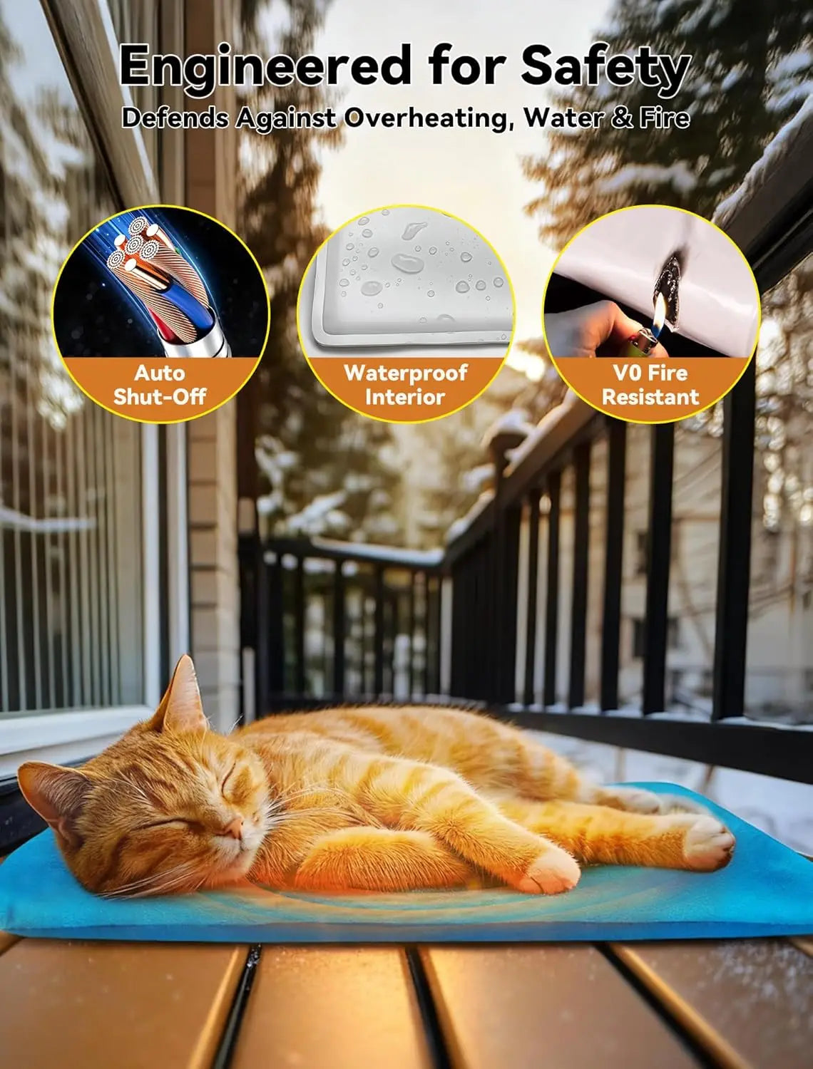 Outdoor Pet Heating Pad for Dog & Cat. Multi-Size Waterproof Heated Cat Dog Bed for Outside