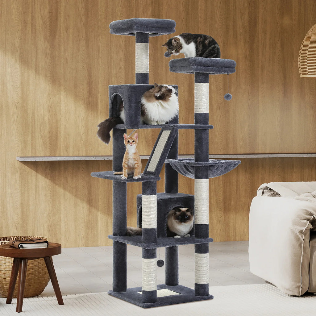 Multi-Level Cat Tree Tower with Scratching Posts, Condo, Hammock, Cat Scratching Board