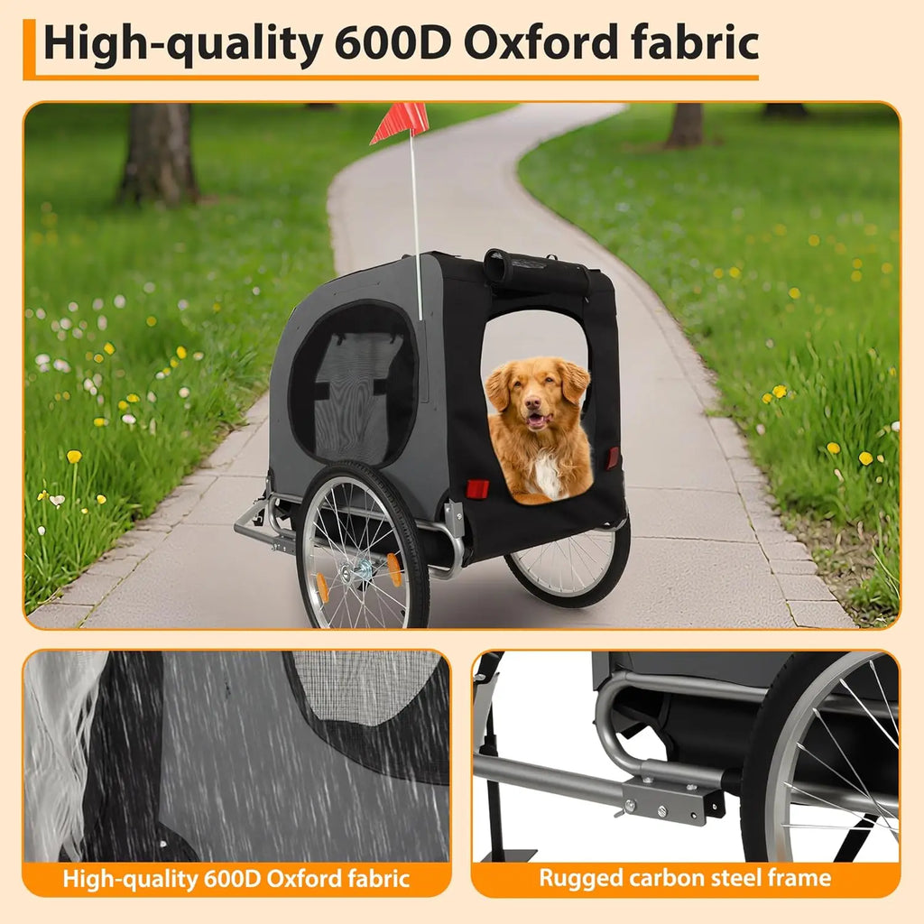 Folding Dog Bike Trailer with Universal Bicycle Coupler