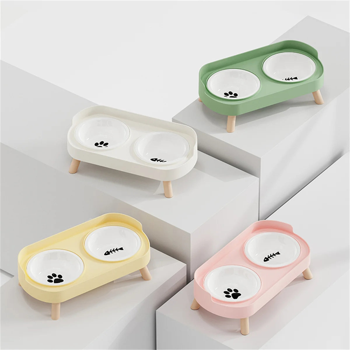 Cat double bowl feeder, with adjustable height