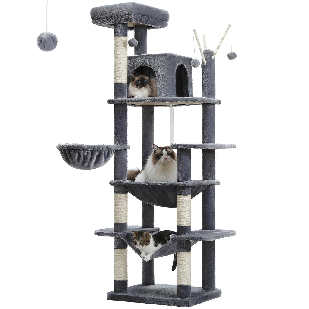 Large Tall Cat Tree for Indoor Cats. Multi-Level Plush Cat Condo with Scratching Posts, Scratching Boards, Perches and Caves