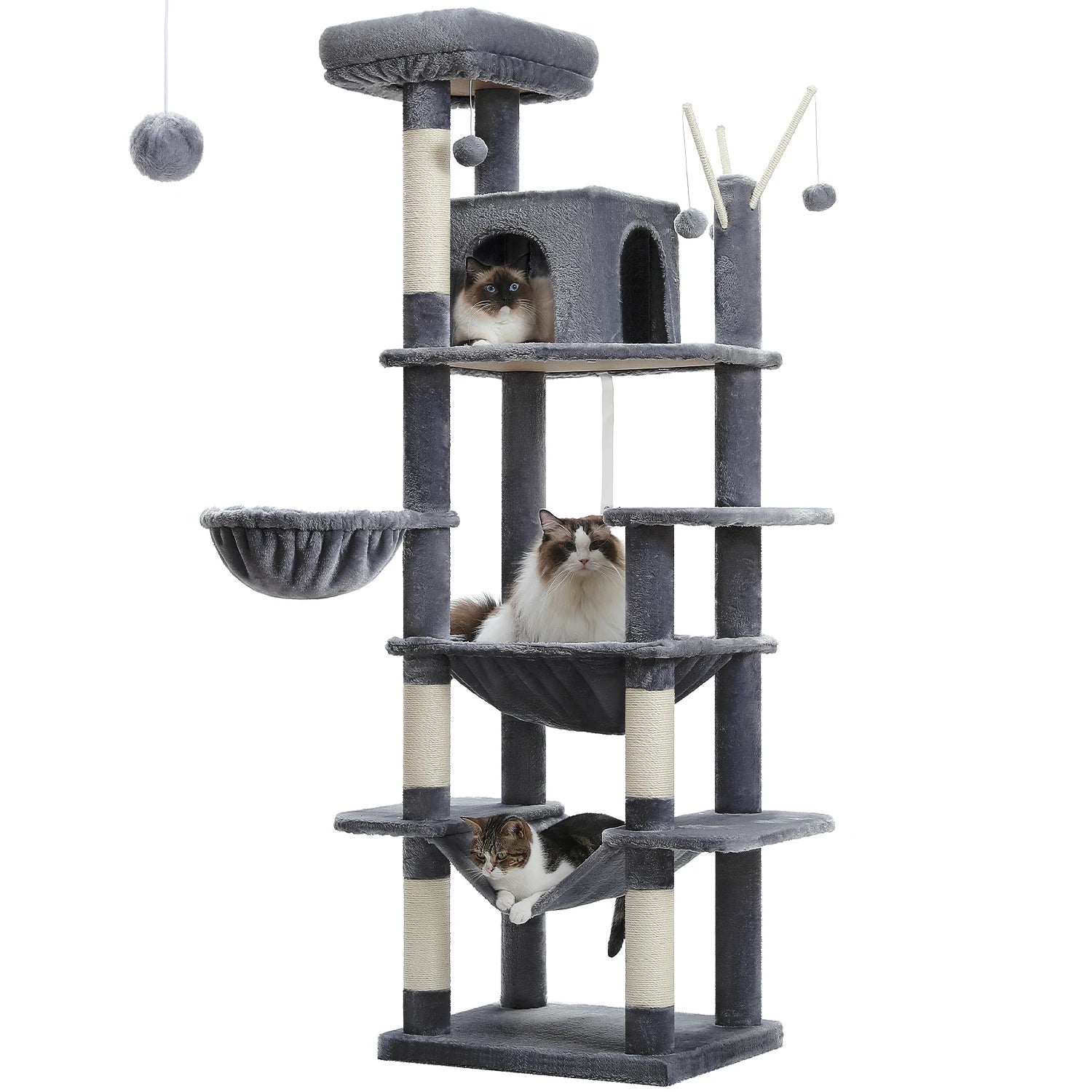 Large Tall Cat Tree for Indoor Cats. Multi-Level Plush Cat Condo with Scratching Posts, Scratching Boards, Perches and Caves