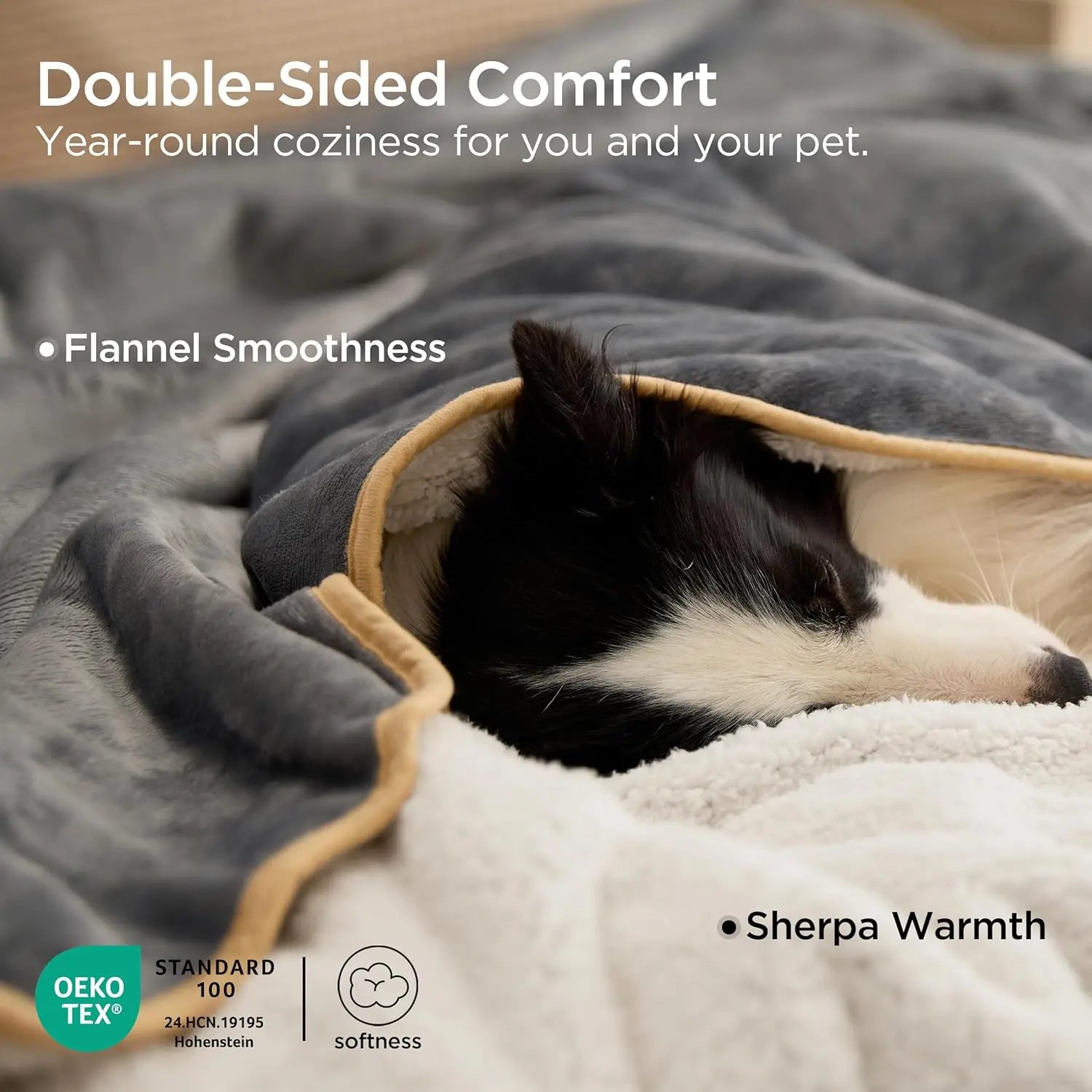 Waterproof Sherpa Fleece Pet Blanket for Large Dogs. Reversible Furniture Protector. Queen Size Grey