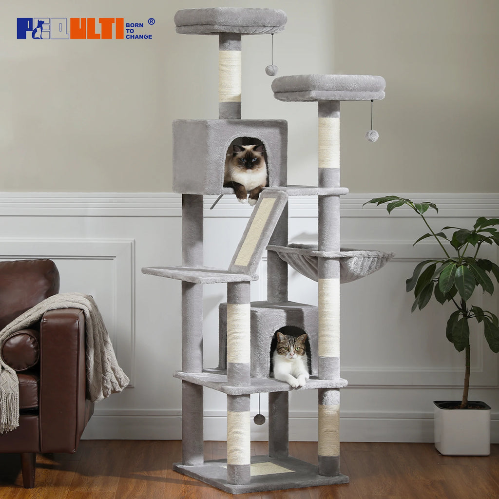 Large Tall Cat Tree for Indoor Cats. Multi-Level Plush Cat Condo with Scratching Posts, Scratching Boards, Perches and Caves