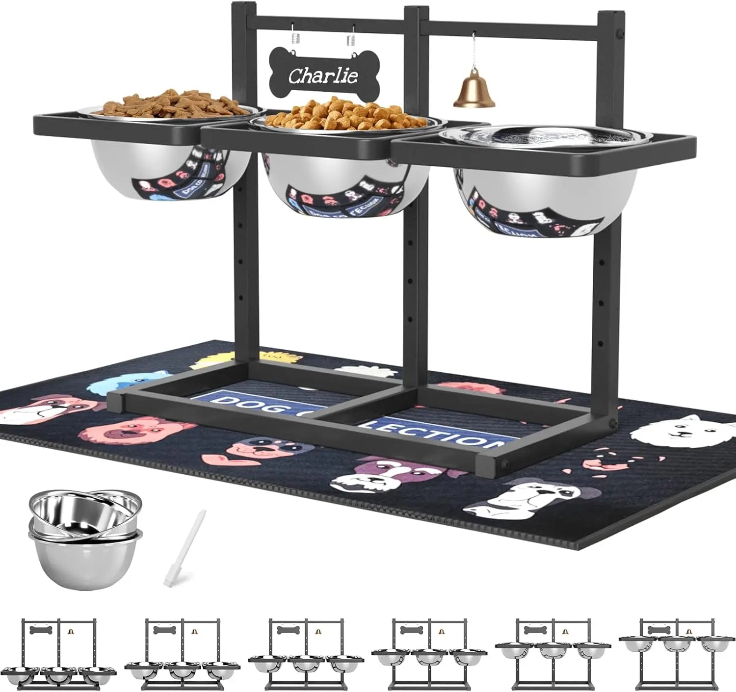 Adjustable Elevated Dog Bowl Stand with Mat for Medium/Large Dogs, 6 Heights