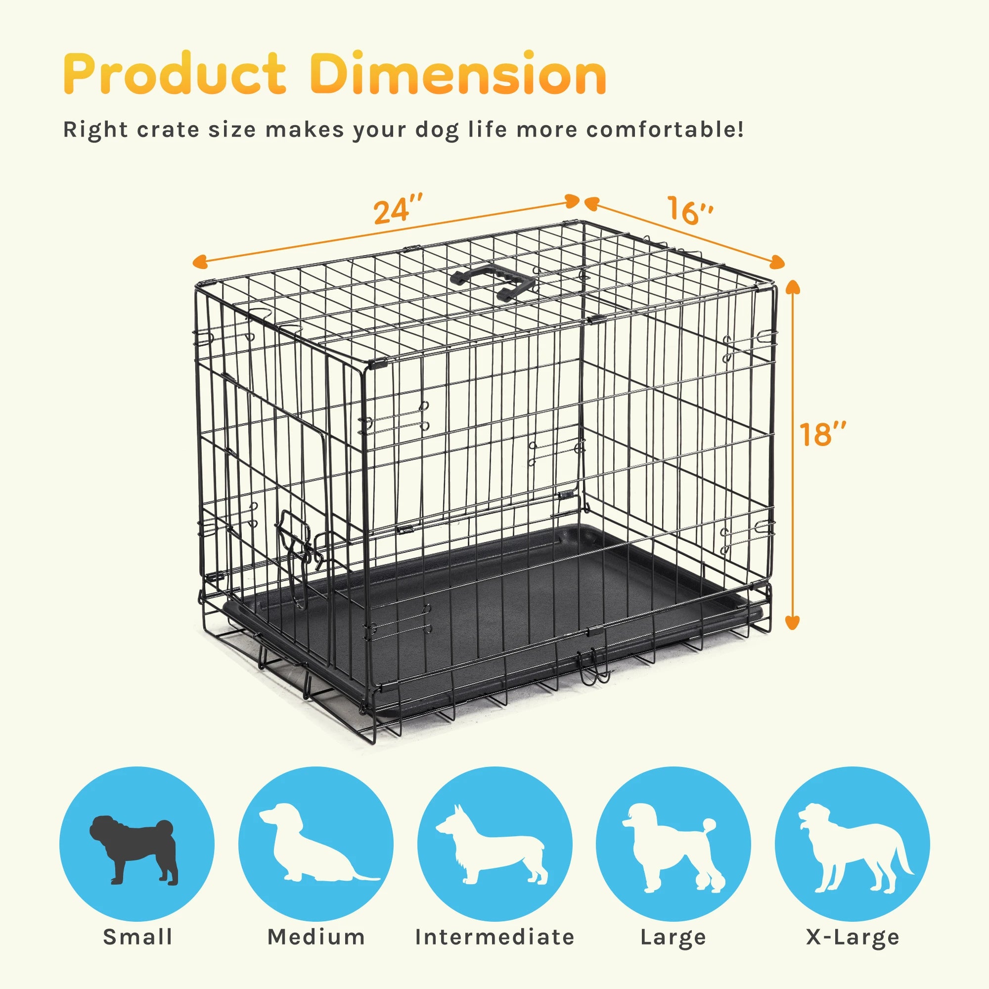 Single Door 30 Inch Folding Metal Wire Dog Crate with Plastic Leak-Proof Pan