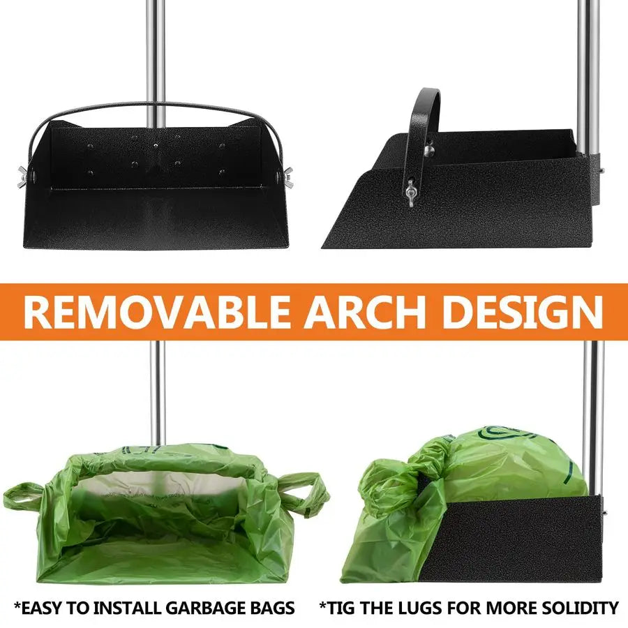 Dog Pooper Scooper with Extra Large Stainless Metal Poop Tray, Long Handle Rake Scoop for Easy Waste Cleanup