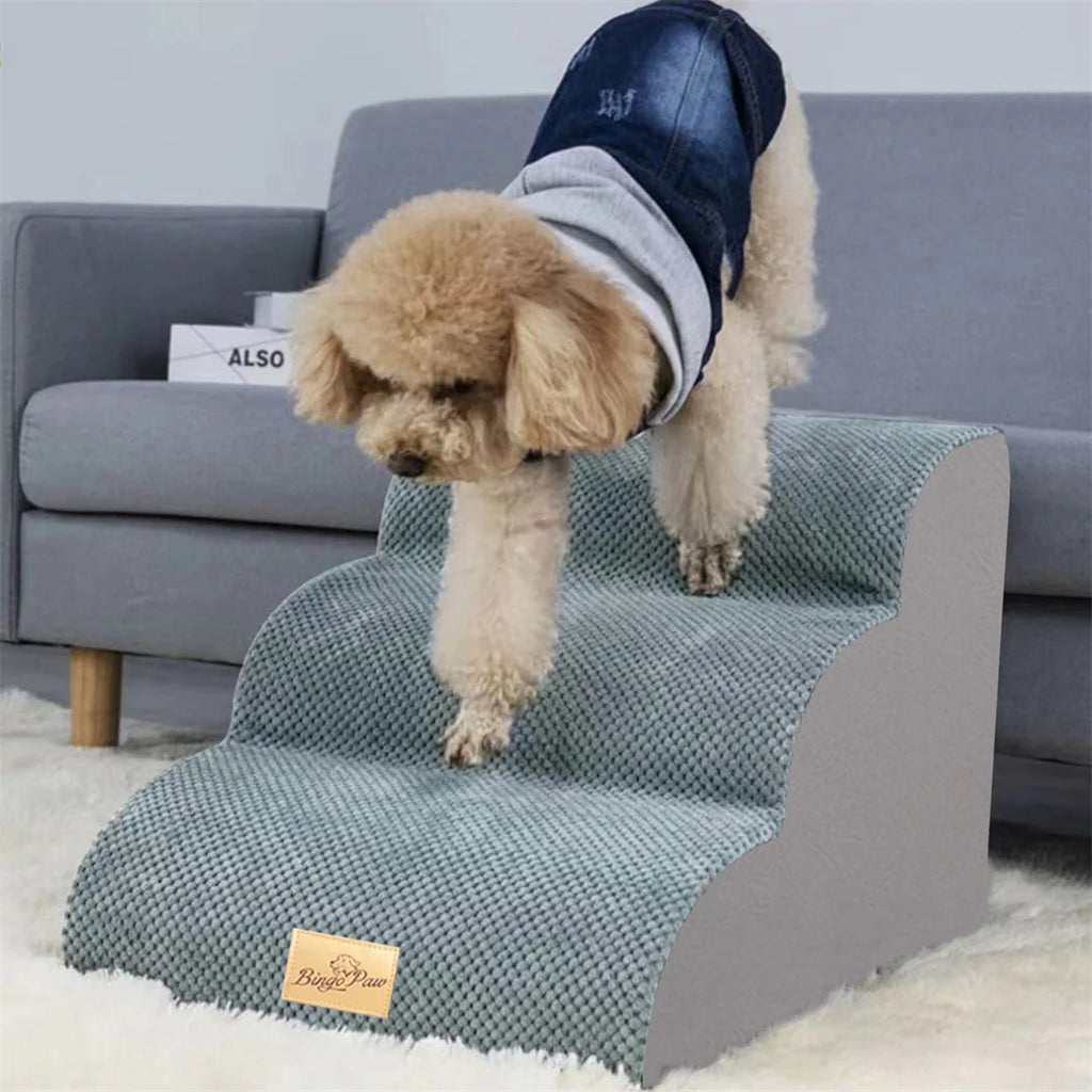Pet Stairs for High Beds and Sofa/Couch. High-Density Sponge Foam Steps with Washable Cover