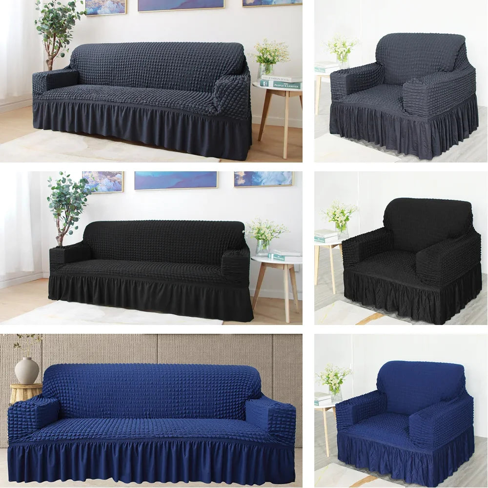 High Elastic Bubble Grid Sofa Cover. 1/2/3/4 With Skirt Hem. Universal Stretch Couch Protector For Home Living Room. Pet Anti Dirt