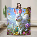 Easter Theme Flannel Blanket - Bunny Egg Floral Print Decor Throw Blanket