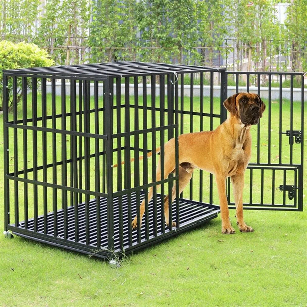 XXL Large Heavy Duty Dog Crate with Lockable Wheels and Tray