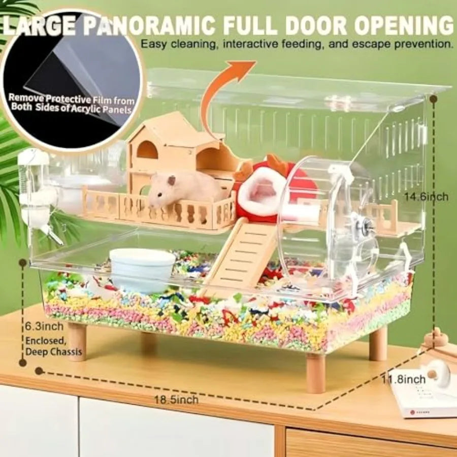 8 in 1 Acrylic Hamster Cage with All Accessories. 2Layer Hamster House with Full Transparent Viewing Top