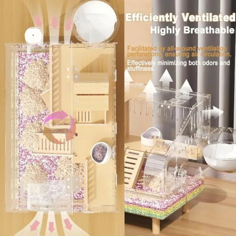 8 in 1 Acrylic Hamster Cage with All Accessories. 2Layer Hamster House with Full Transparent Viewing Top