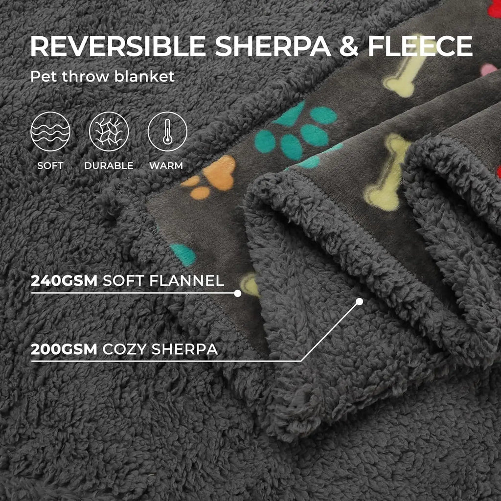 Waterproof Pet Blankets for Couch/Sofa and Bed Cover. Washable and Reversible Large Dog and Cat Blanket. Grey Bone Thick X-Large (85" x 57")