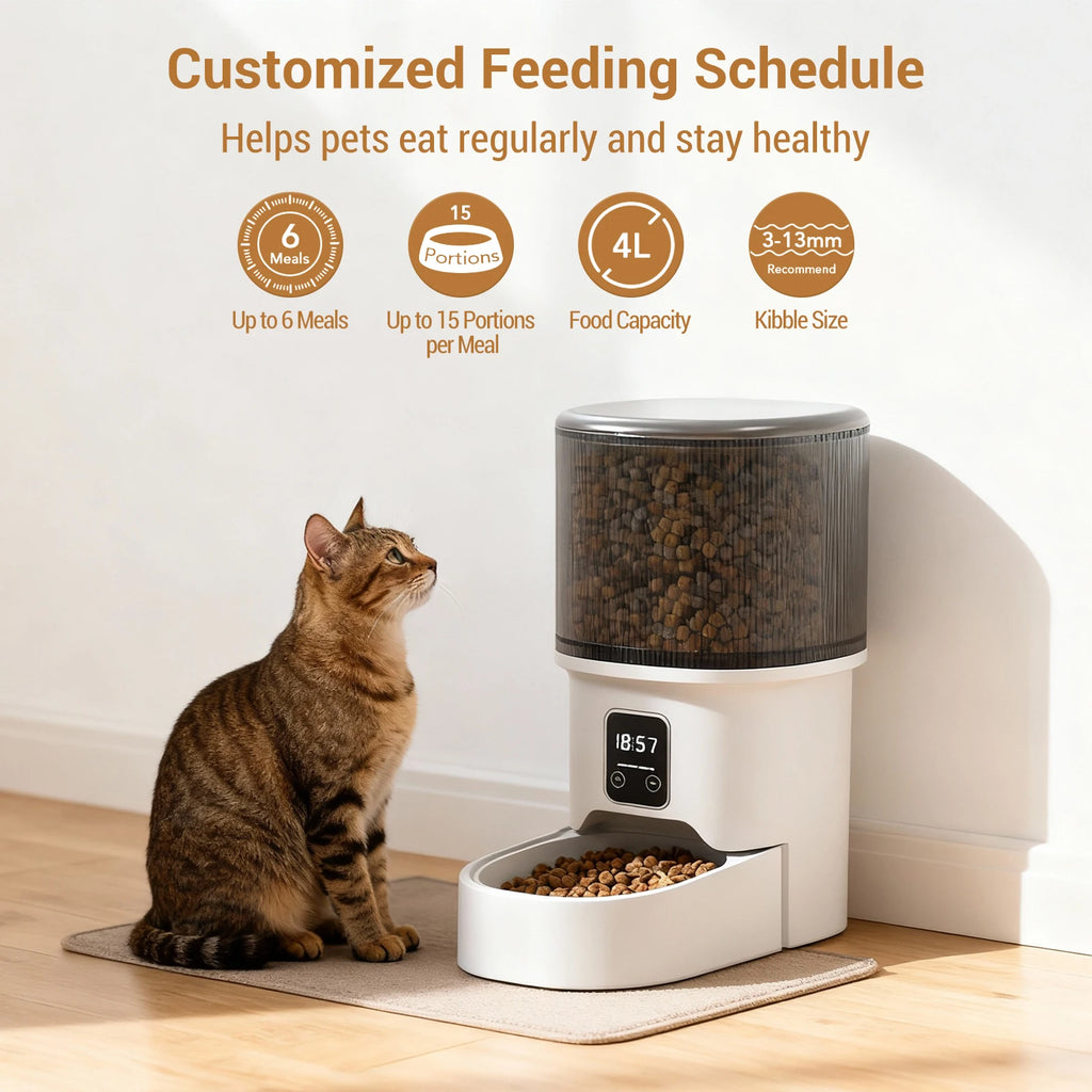 Programmable 4L Automatic Pet Feeder for Small Dogs and Cats. Up to 6 Meals Daily