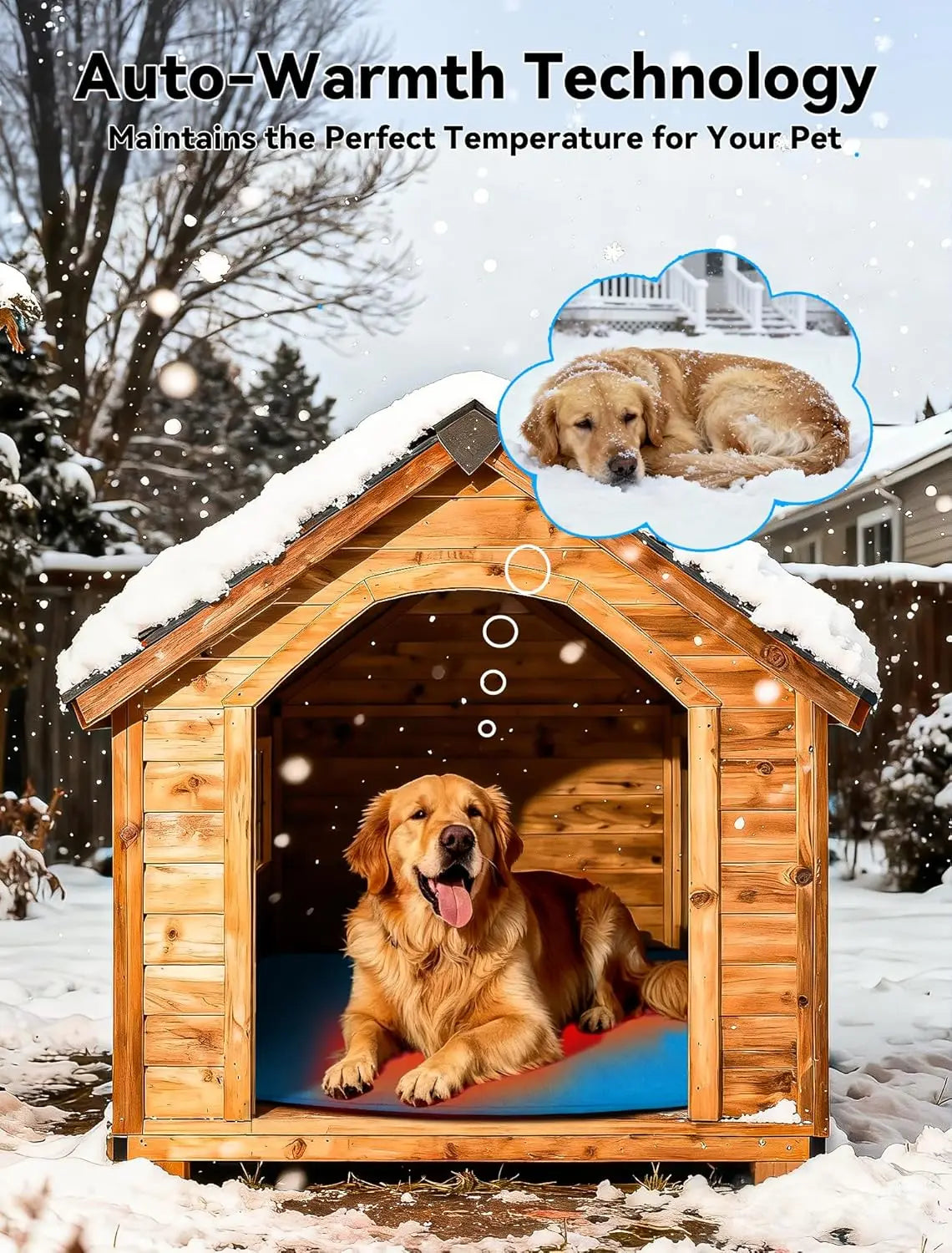 Outdoor Pet Heating Pad for Dog & Cat. Multi-Size Waterproof Heated Cat Dog Bed for Outside