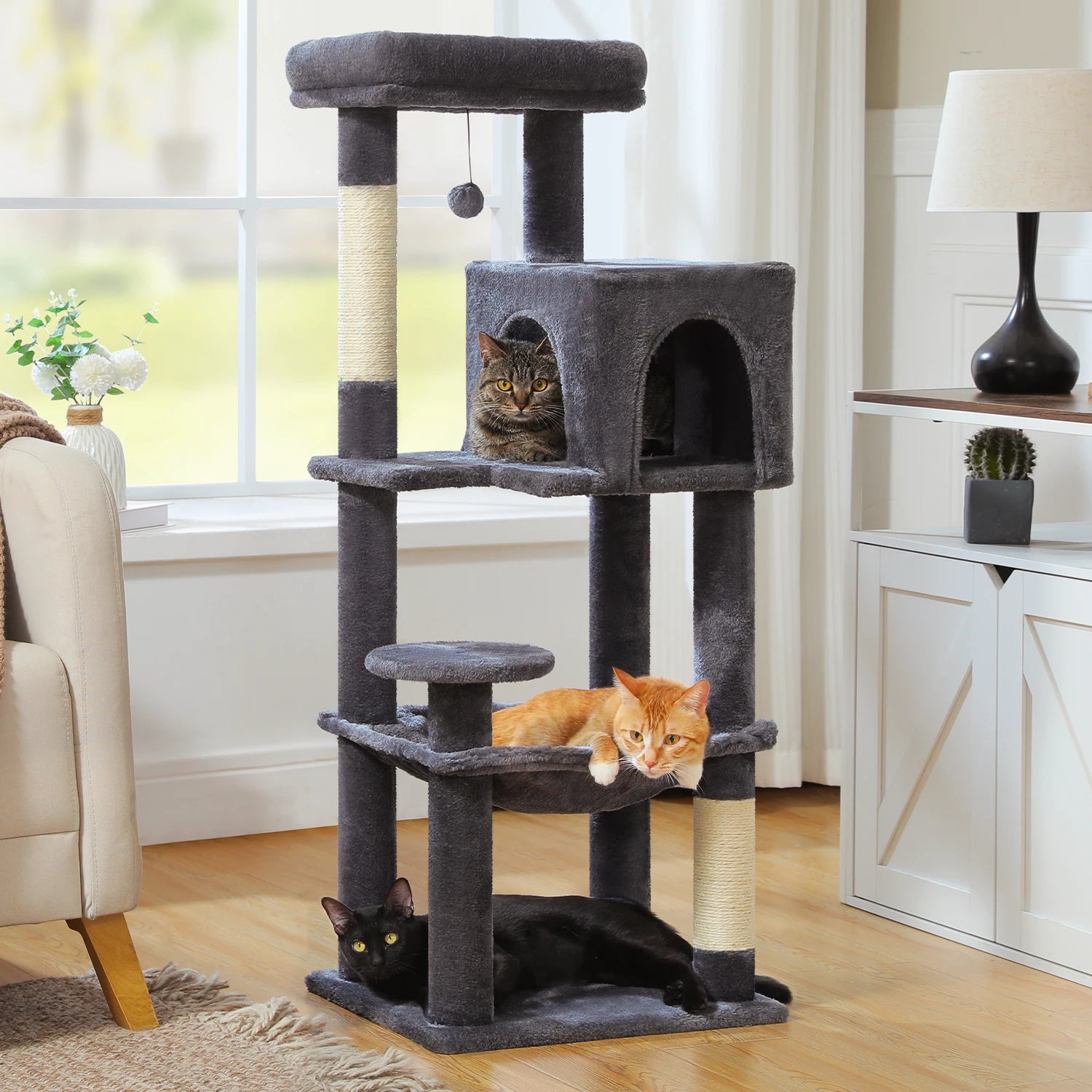 Multi-Level Cat Tree Tower with Scratching Posts, Condo, Hammock, Cat Scratching Board
