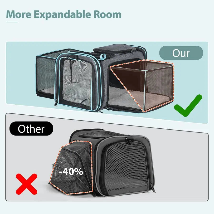 Expandable Dog or Cat Carrier. Airline Approved Soft Pet Carrier. Breathable and Collapsible Design. Ideal for Small Dogs, Cats