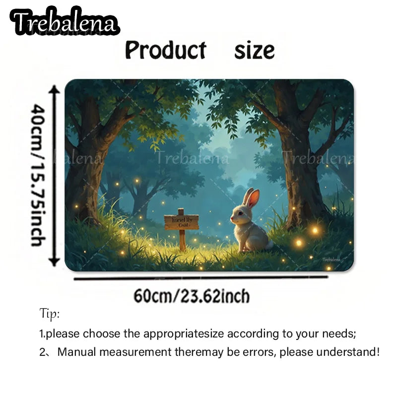 1pc Welcome Door Mat with Enchanted Forest and a Rabbit. Welcome Mat For Home Decor