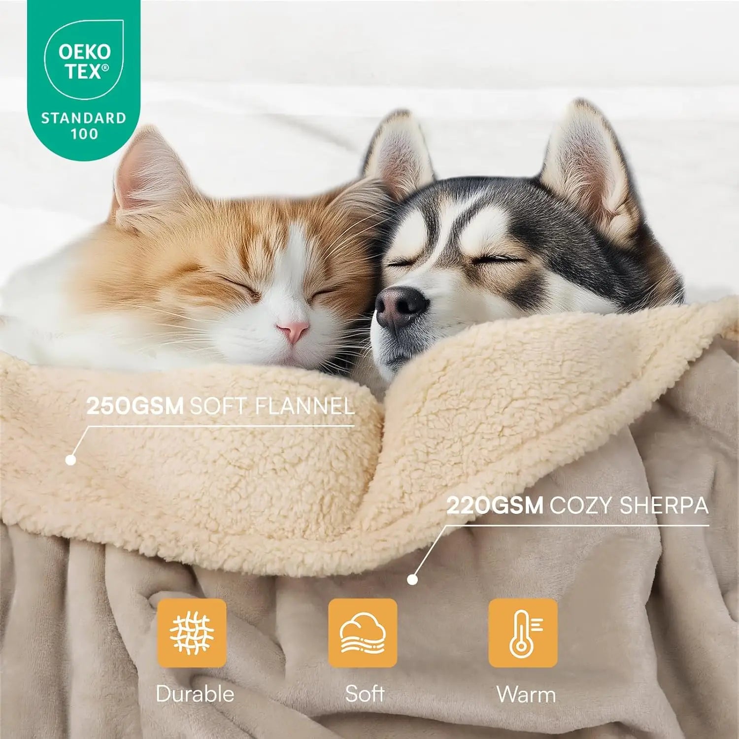 Waterproof Pet Blankets for Dogs and Cats. Reversible Sherpa Fleece Furniture Protector. Dark Beige King Size (100" x 85")