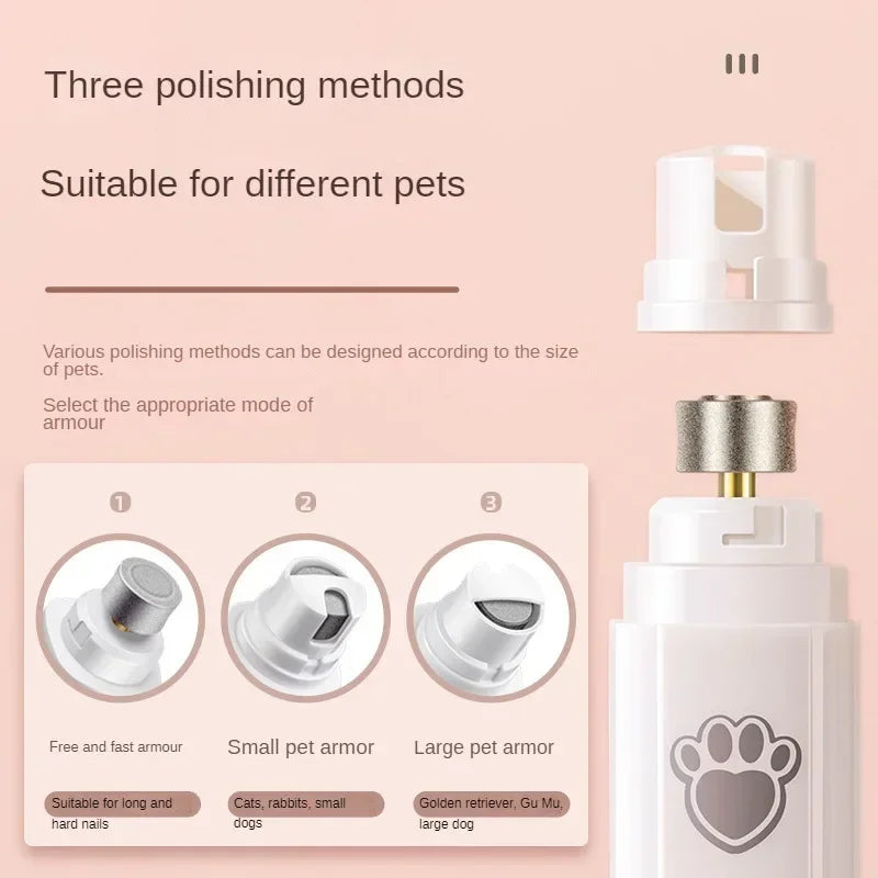 Electric Nail Grinder with Polisher Wheel LED Light. USB Rechargeable 2-Speed Pet Nail Trimmers for Cat Dog