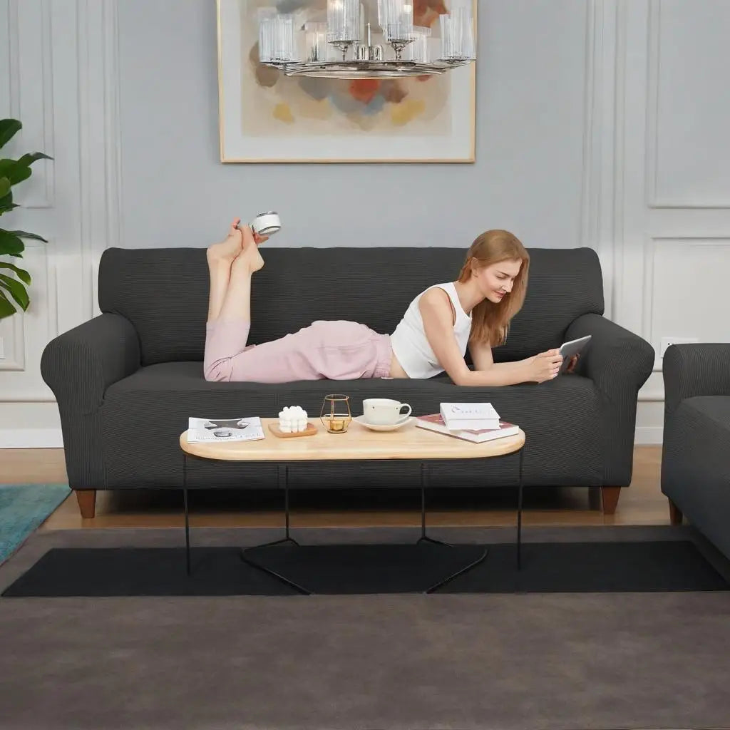 Jacquard Stretch Couch Cover. Universal Sofa Covers to help protect your couch from Dogs and Cats. Pets Friendly and Washable Furniture Protector. Fitted Sofa Slipcovers