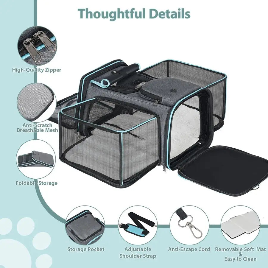 Expandable Dog or Cat Carrier. Airline Approved Soft Pet Carrier. Breathable and Collapsible Design. Ideal for Small Dogs, Cats