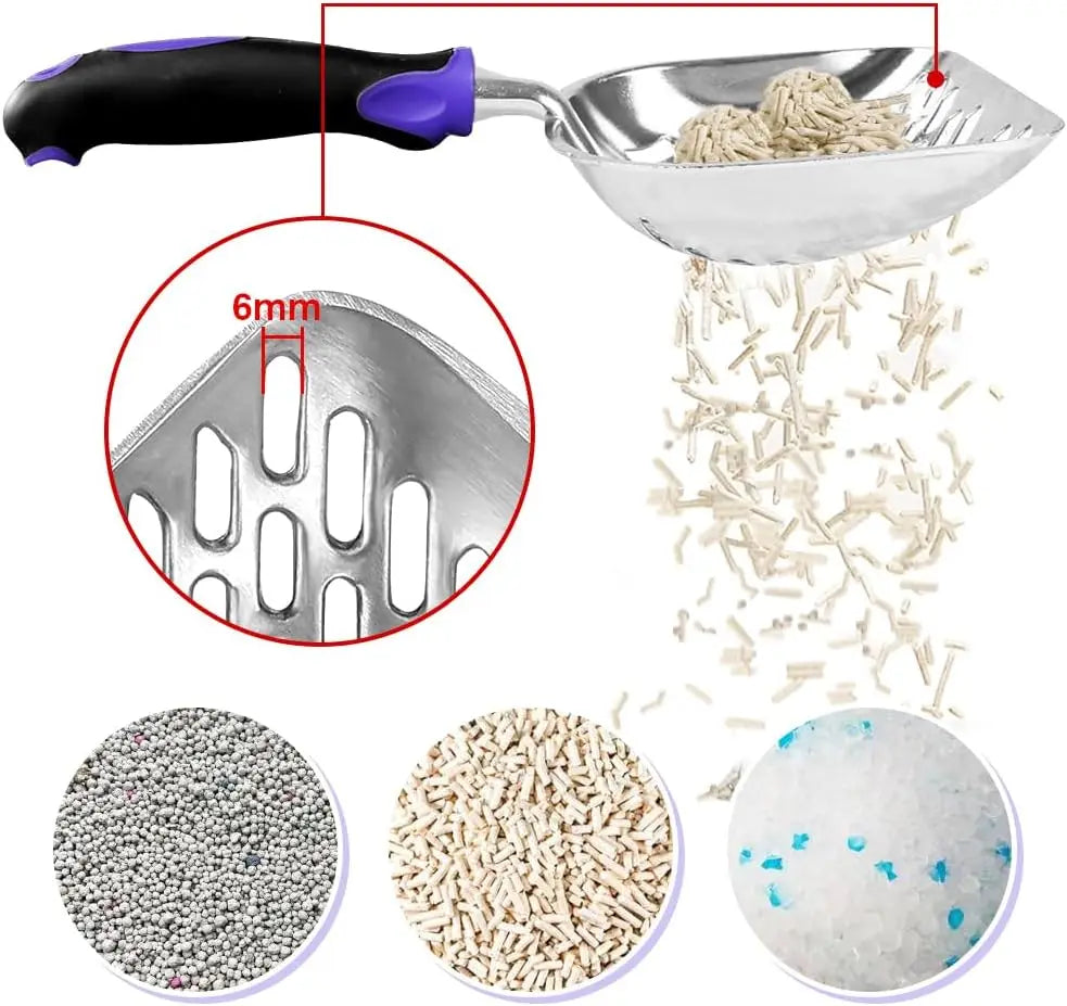 Metal Cat Litter Scoop with Long Handle, Mesh Design for Easy Sifting, Purple Color